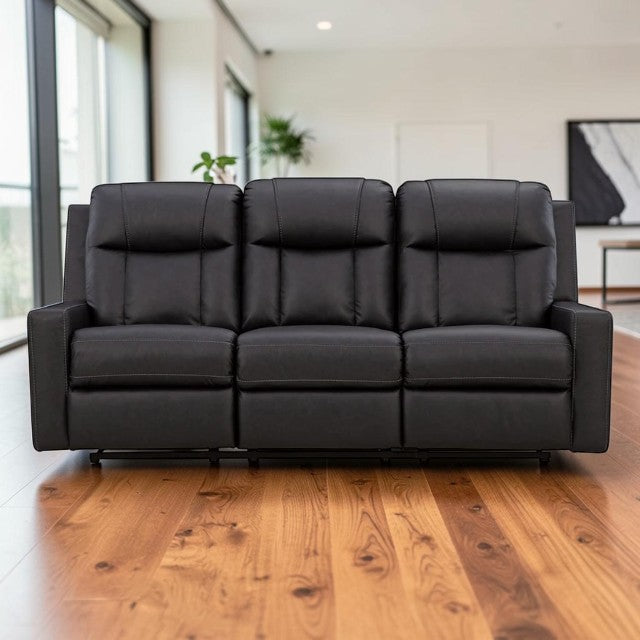 Black Faux Leather, Reclining Sofa with Plush Cushioning