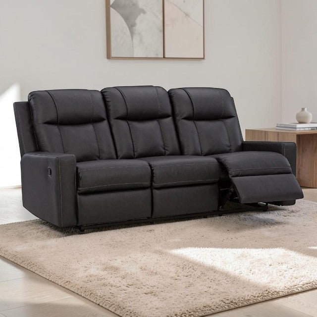 Black Faux Leather, Reclining Sofa with Plush Cushioning