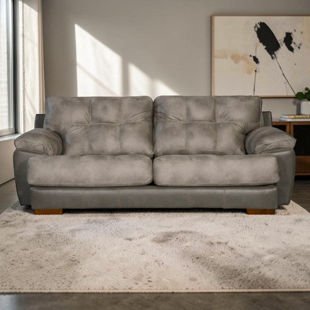 Deep Seat, Gray Upholstered Sofa with Tufted Back Cushions