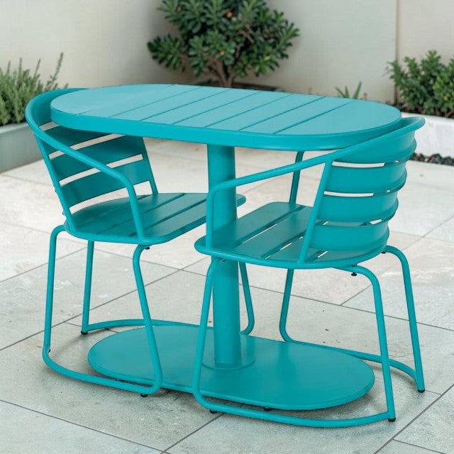 Outdoor Patio, 3 Piece Metal Bistro Set with Oval Table and Chairs
