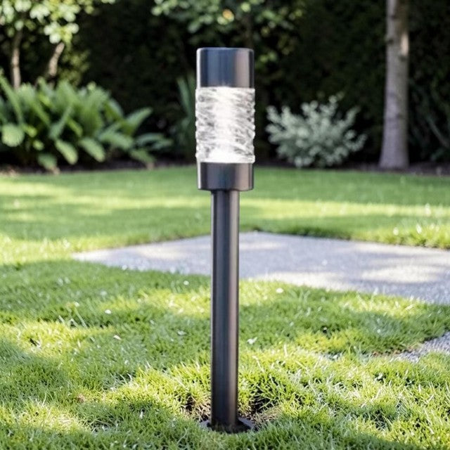 Outdoor Lights, Solar Stainless Steel Pathway Stake Lights with Glass Lens, Set of 3