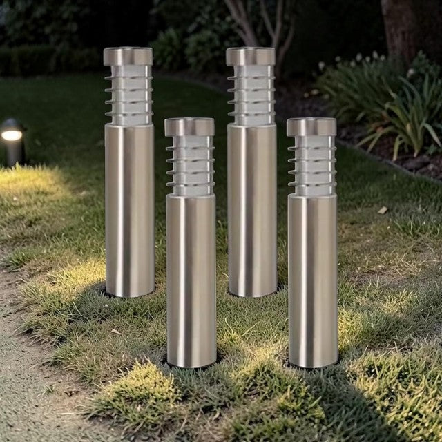 Outdoor Lights, Solar Stainless Steel Bollard Pathway Lights, Set of 4