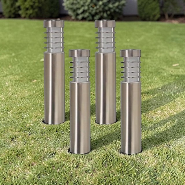 Outdoor Lights, Solar Stainless Steel Bollard Pathway Lights, Set of 4