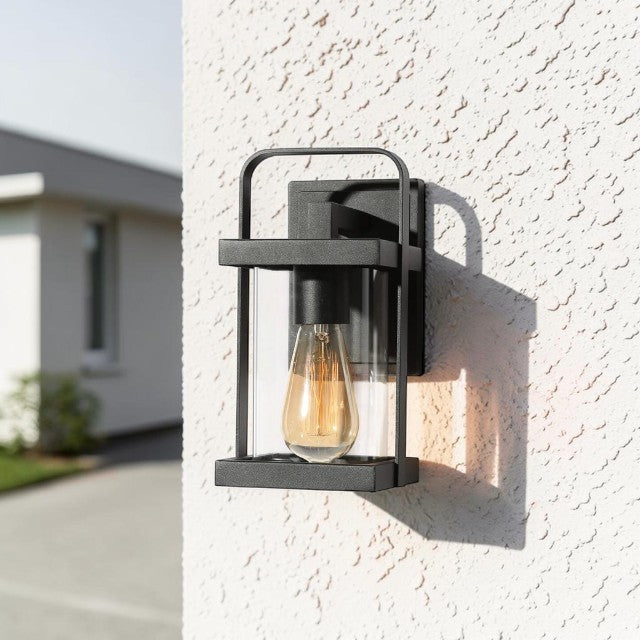 Outdoor Lights, Black Wall Lantern with Clear Glass Shade