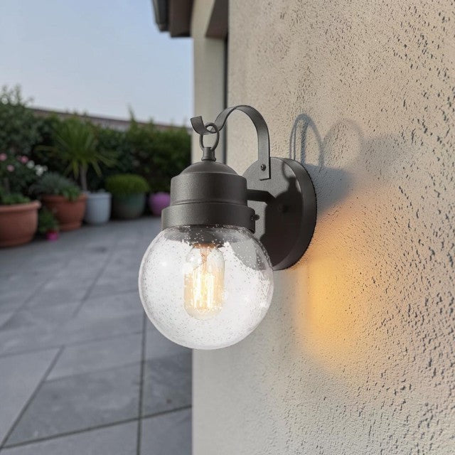 Outdoor Lights, Black Wall Sconce with Seeded Glass Globe