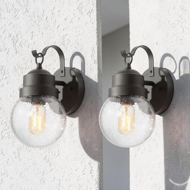 Outdoor Lights, Black Wall Sconce with Seeded Glass Globe