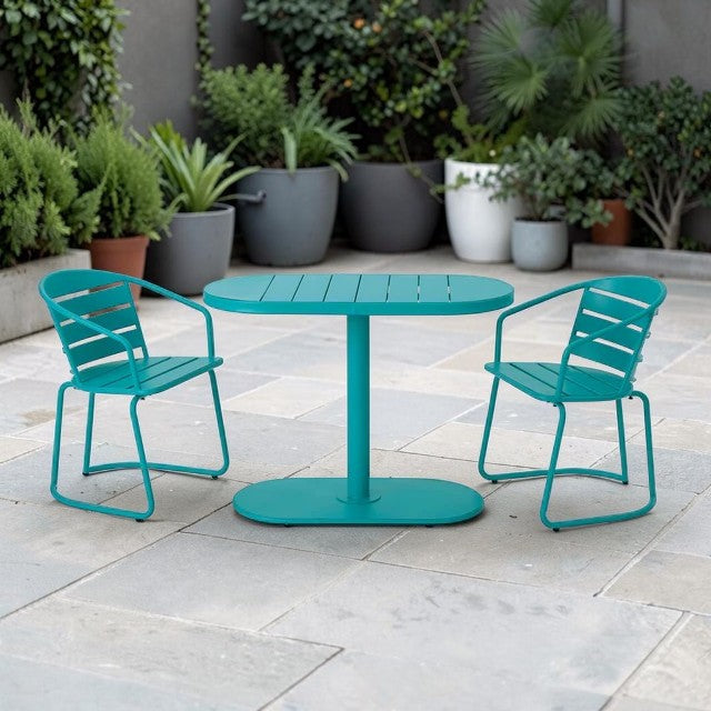 Outdoor Patio, 3 Piece Metal Bistro Set with Oval Table and Chairs