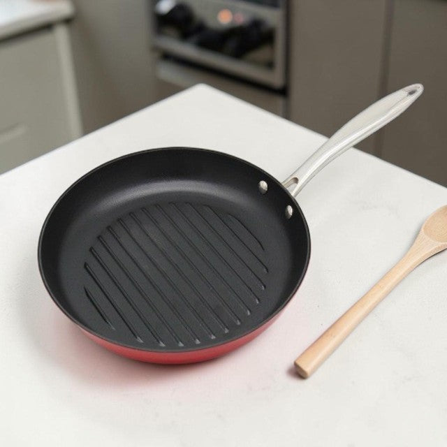 Kitchen Lightweight, Cast Iron Grill Pan with Enameled Finish, 11 Inch