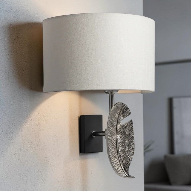 Decorative Leaf Design, Wall Light with Fabric Shade