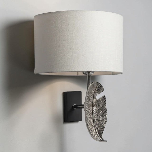 Decorative Leaf Design, Wall Light with Fabric Shade