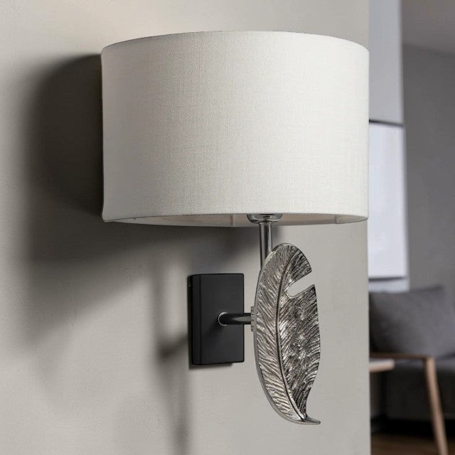 Decorative Leaf Design, Wall Light with Fabric Shade