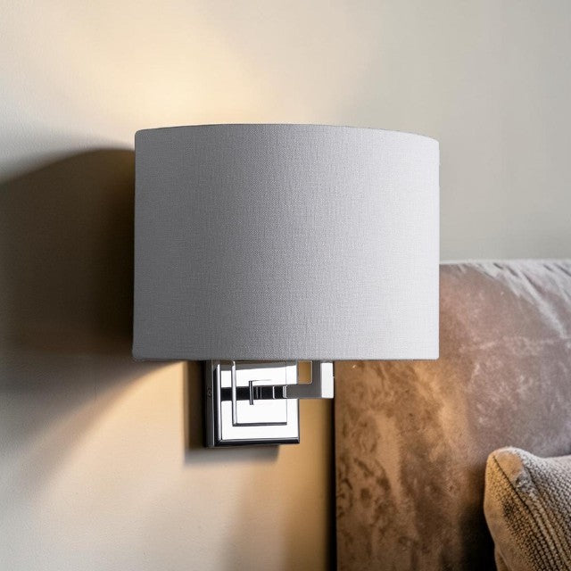 Modern Fabric Shade Wall Light with Chrome Finish