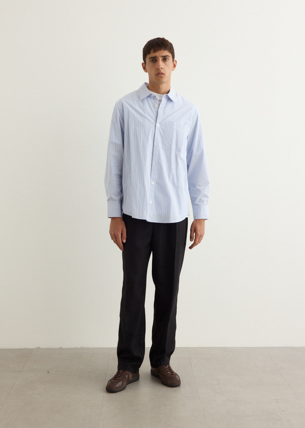 Straight Leg Wool-Blend Tailored Pants with Mid-Rise Waist and Front Pleats