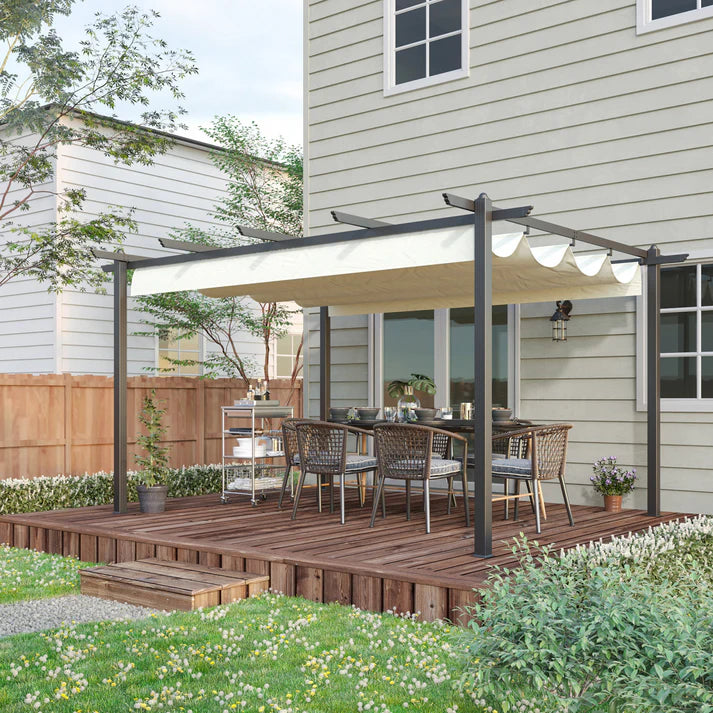 Aluminum Pergola with Retractable Canopy, 13 ft x 10 ft