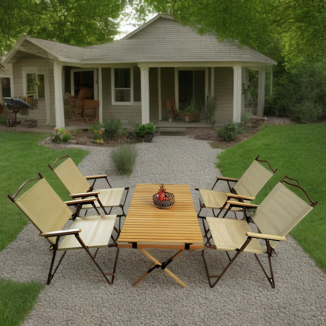 Outdoor Patio, 5 Piece Folding Dining Set with Table and Chairs
