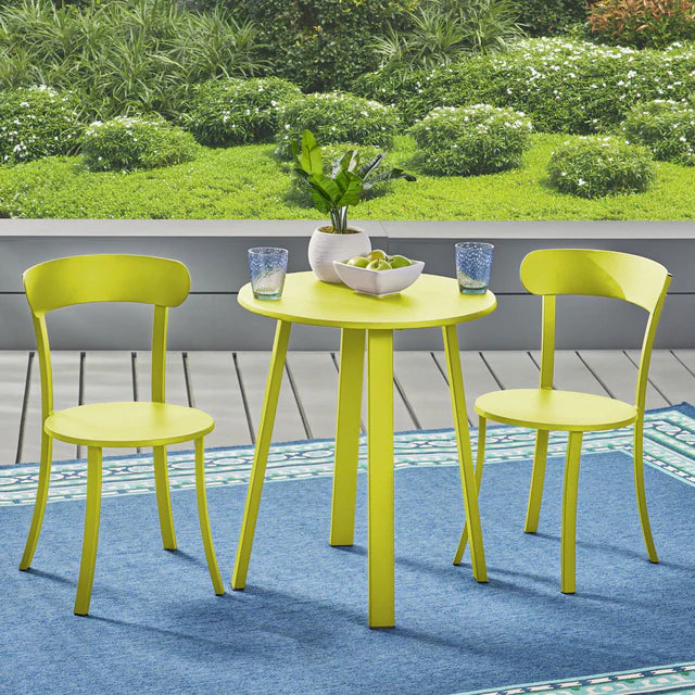 Outdoor Patio, 3 Piece Metal Bistro Set with Round Table and Chairs