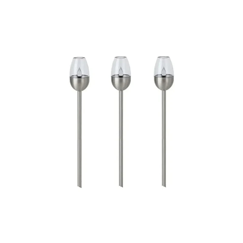 Outdoor Lights, Solar Flame Torch Stake Lights with Stainless Steel Finish, Set of 4