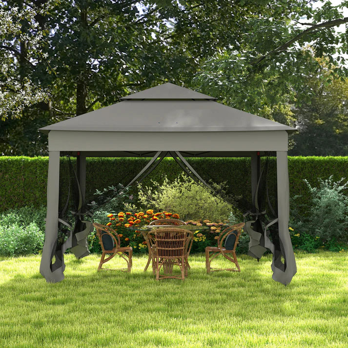 Pop Up Gazebo with Mesh Curtains and Steel Frame, 10.7 ft x 10.7 ft