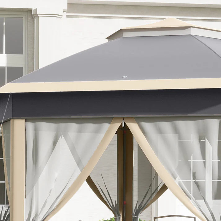 Hexagon Pop-Up Gazebo with Mesh Curtains and Carry Bag, 13 ft x 11 ft