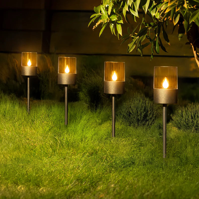 Outdoor Lights, Solar Stake Pathway Lanterns with Flickering LED, Set of 4