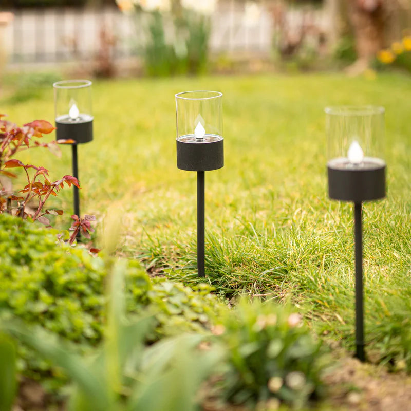 Outdoor Lights, Solar Stake Pathway Lanterns with Flickering LED, Set of 4