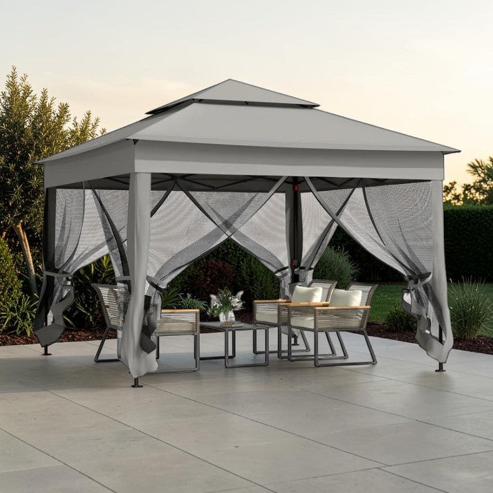 Pop Up Gazebo with Mesh Curtains and Steel Frame, 10.7 ft x 10.7 ft