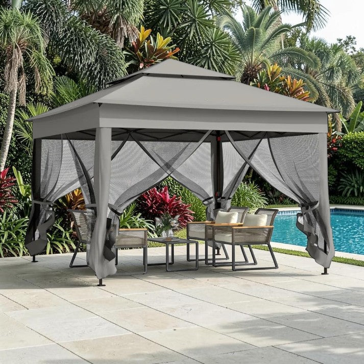 Pop Up Gazebo with Mesh Curtains and Steel Frame, 10.7 ft x 10.7 ft