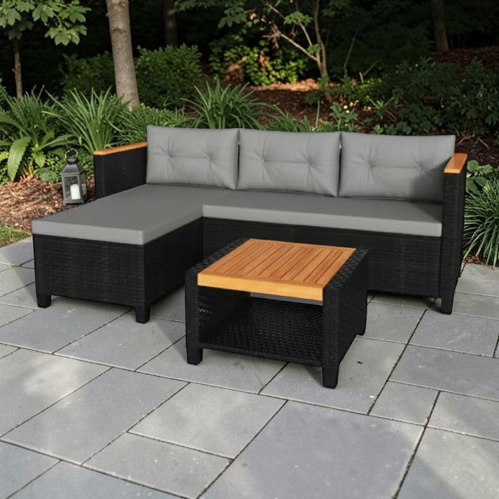 Outdoor Patio, L Shaped Rattan Seating Set with Cushions and Storage Table