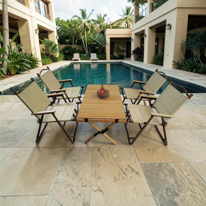 Outdoor Patio, 5 Piece Folding Dining Set with Table and Chairs