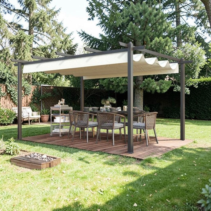 Aluminum Pergola with Retractable Canopy, 13 ft x 10 ft