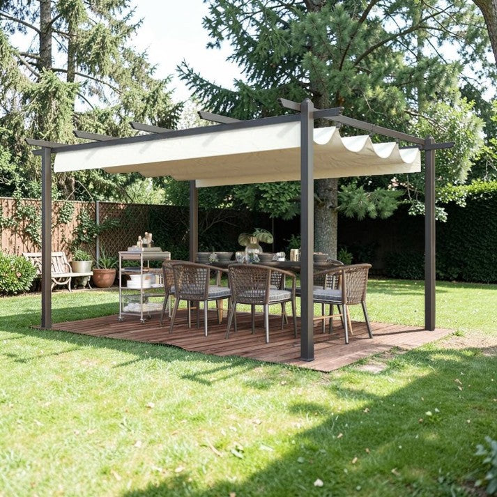 Aluminum Pergola with Retractable Canopy, 13 ft x 10 ft