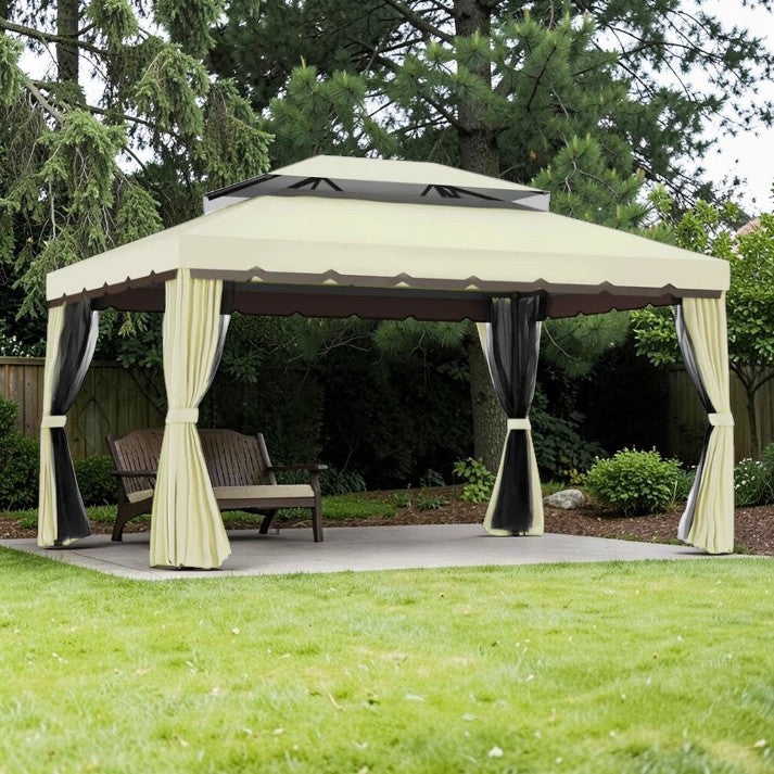 Outdoor Gazebo with Vented Roof and Side Curtains, 10 ft x 13 ft
