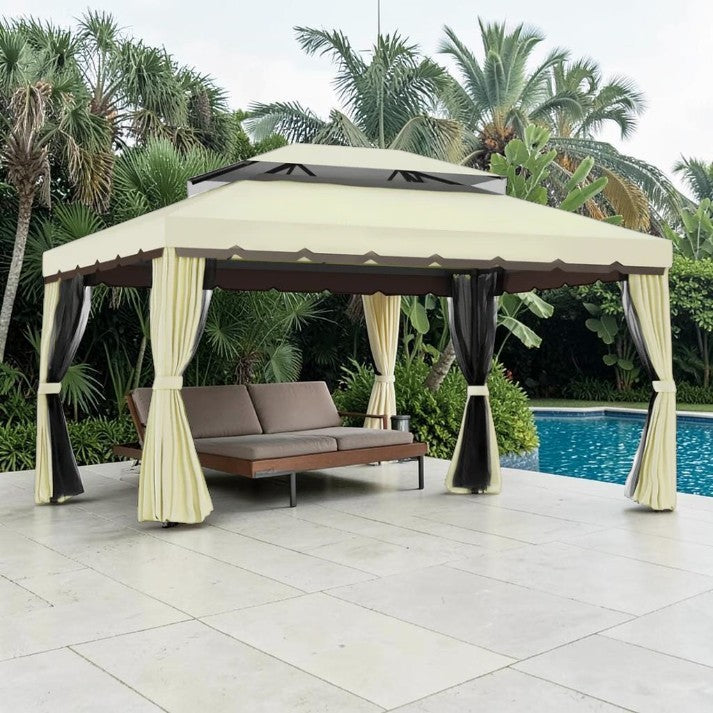 Outdoor Gazebo with Vented Roof and Side Curtains, 10 ft x 13 ft