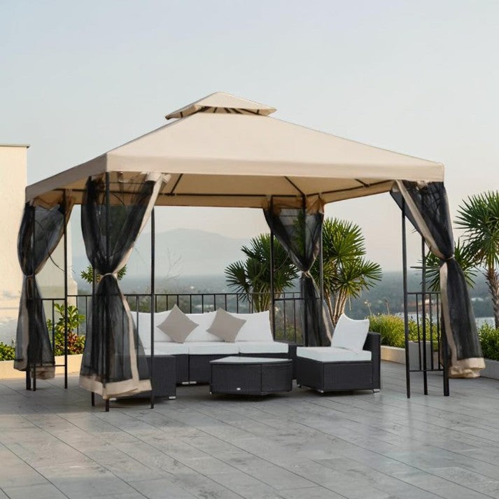 Outdoor Gazebo with Mesh Netting and Double-Tier Roof, 10 ft x 10 ft
