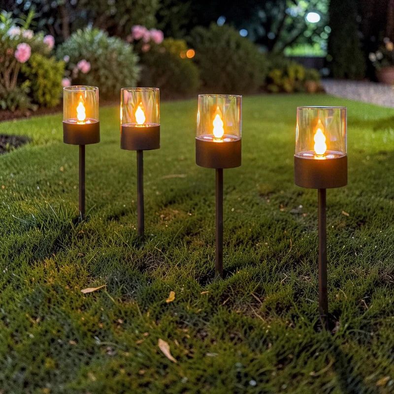 Outdoor Lights, Solar Stake Pathway Lanterns with Flickering LED, Set of 4