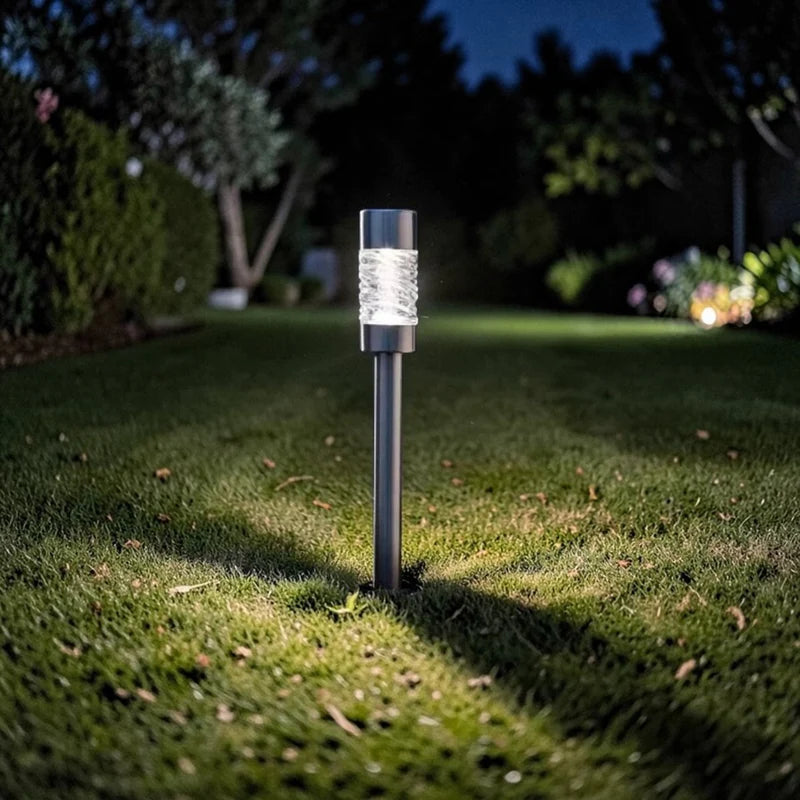 Outdoor Lights, Solar Stainless Steel Pathway Stake Lights with Glass Lens, Set of 3