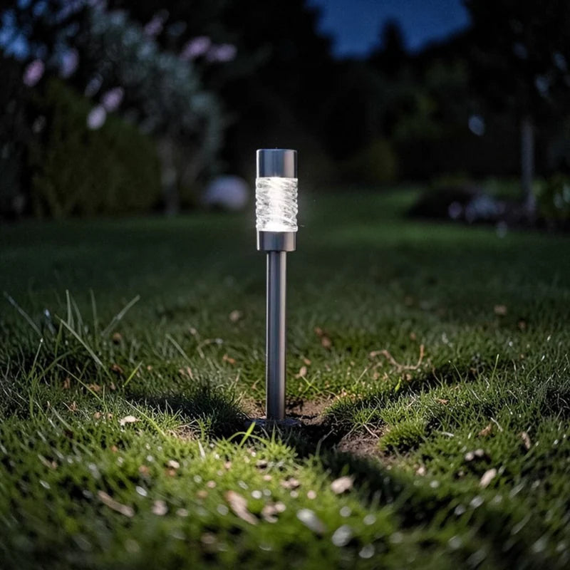 Outdoor Lights, Solar Stainless Steel Pathway Stake Lights with Glass Lens, Set of 3