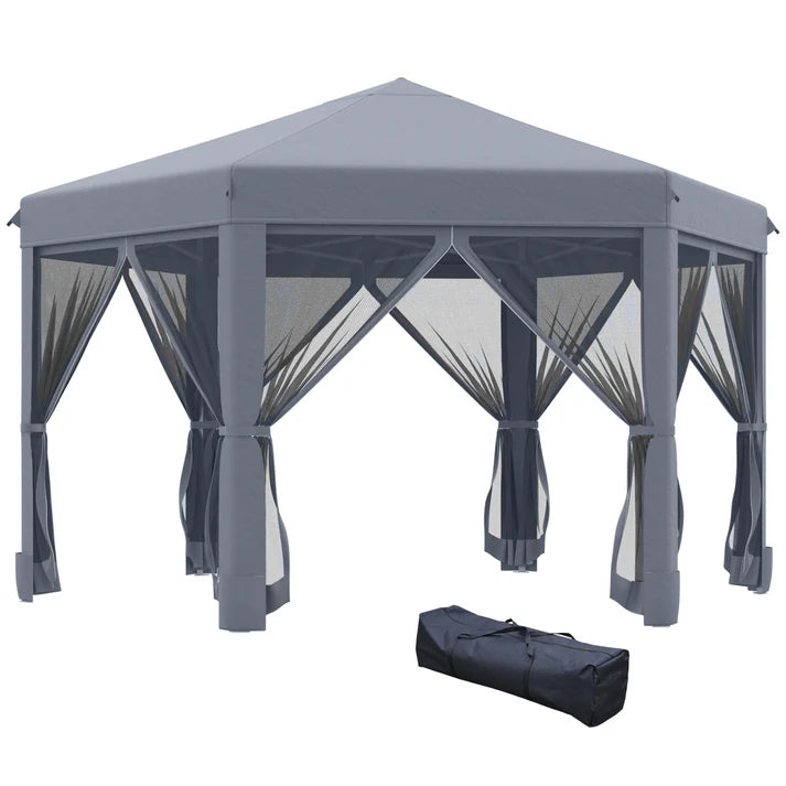 Hexagon Pop-Up Gazebo with Mesh Sidewalls and Carry Bag, 10.5 ft