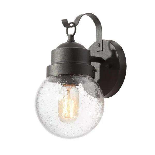 Outdoor Lights, Black Wall Sconce with Seeded Glass Globe