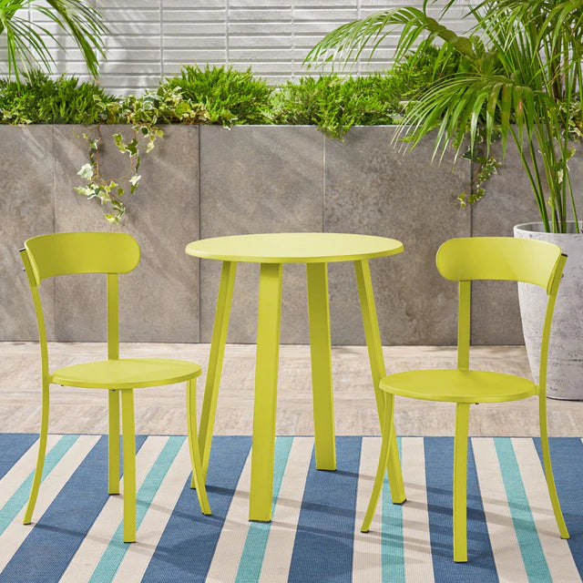 Outdoor Patio, 3 Piece Metal Bistro Set with Round Table and Chairs
