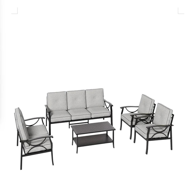 Outdoor Patio, 5 Piece Sofa Seating Set with Cushions and Coffee Table
