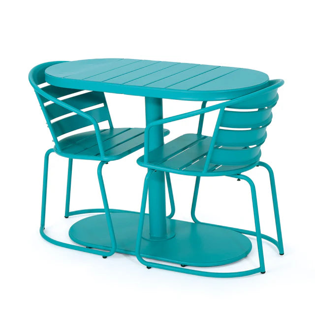 Outdoor Patio, 3 Piece Metal Bistro Set with Oval Table and Chairs