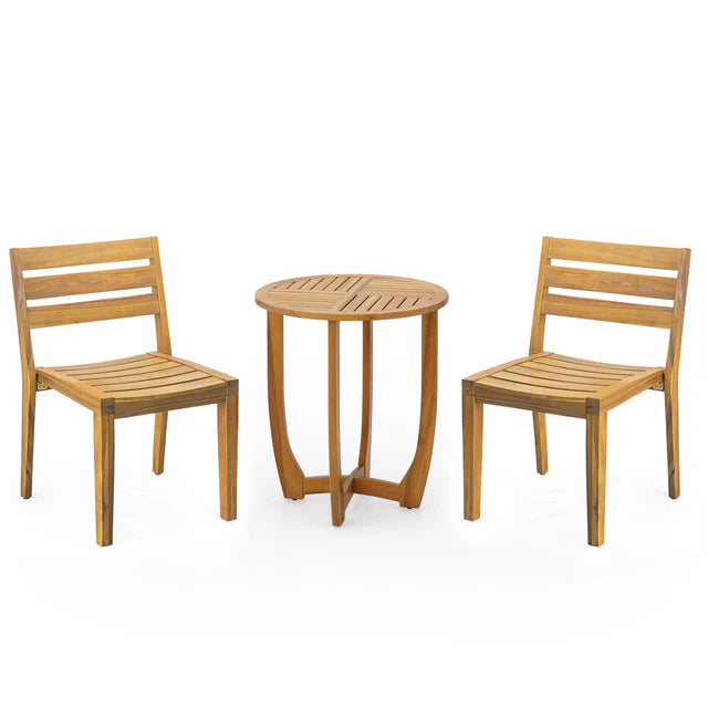 Outdoor Patio, 3 Piece Wood Bistro Set with Round Table and Chairs