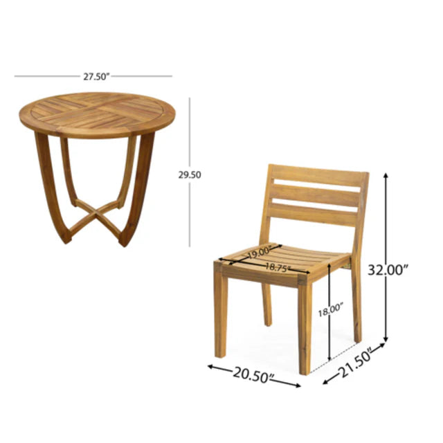 Outdoor Patio, 3 Piece Wood Bistro Set with Round Table and Chairs