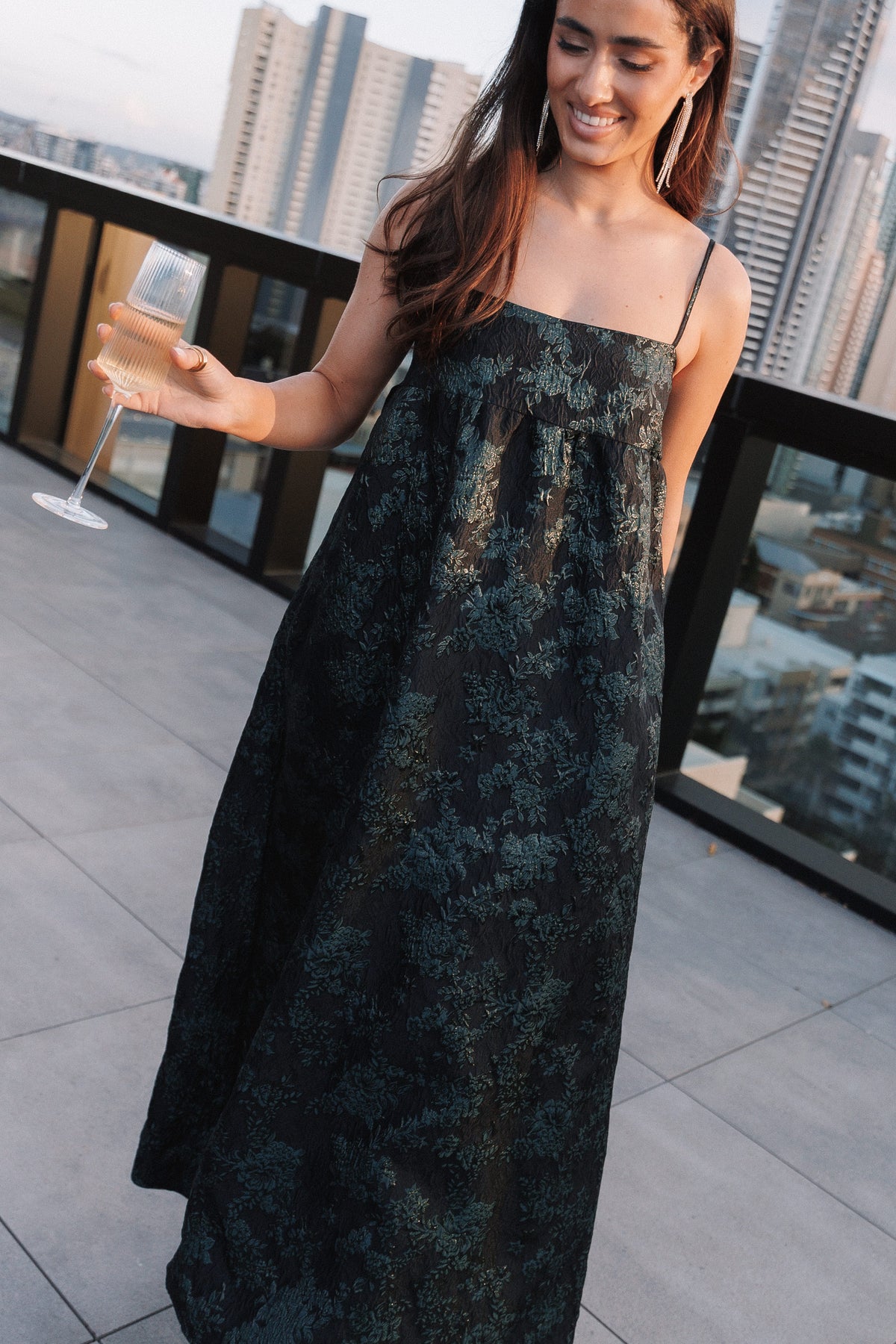 DRESSES Yasmine Maxi Dress - Green Brocade
