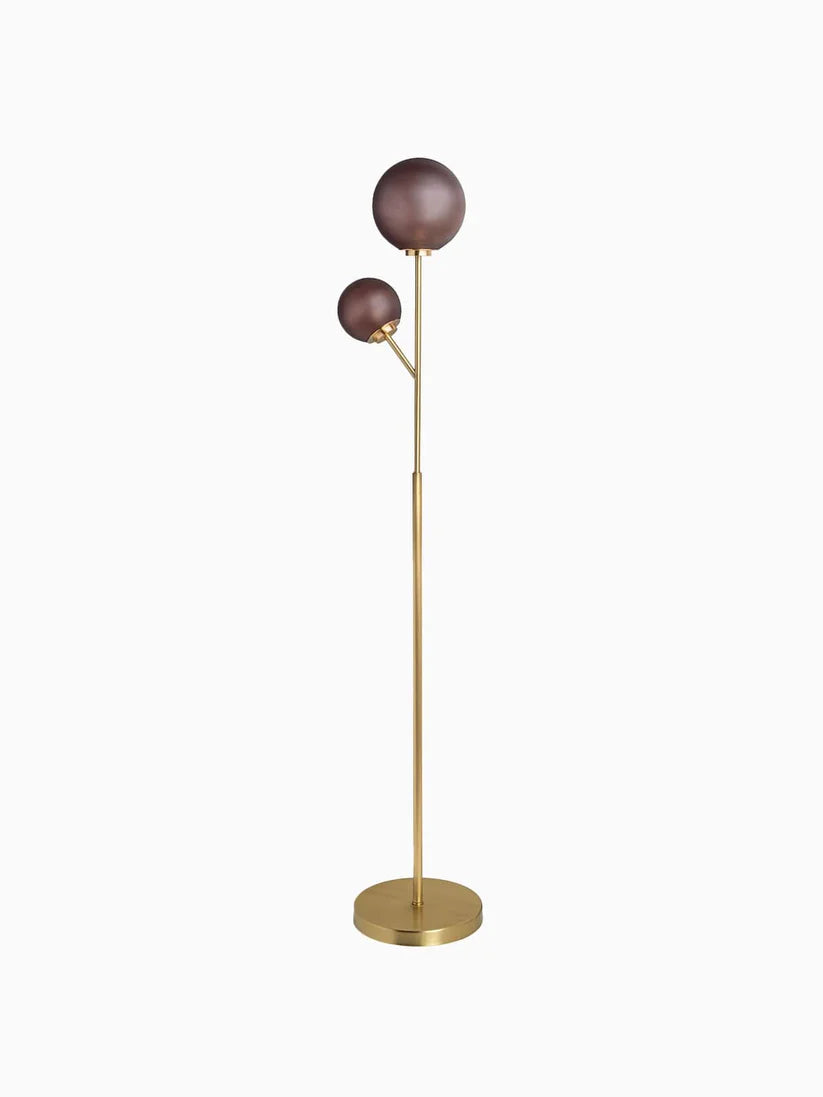 Modern Floor Lamp with Dual Frosted Glass Globes and Brass Finish