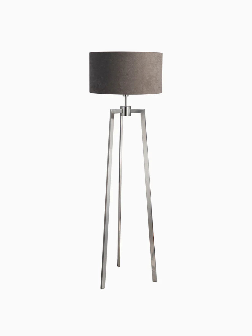 Tripod Floor Lamp with Drum Shade and Polished Metal Finish