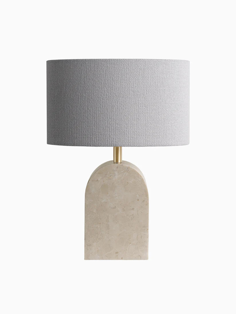 Ivory Marble, Table Lamp with Brass Accent and Drum Shade
