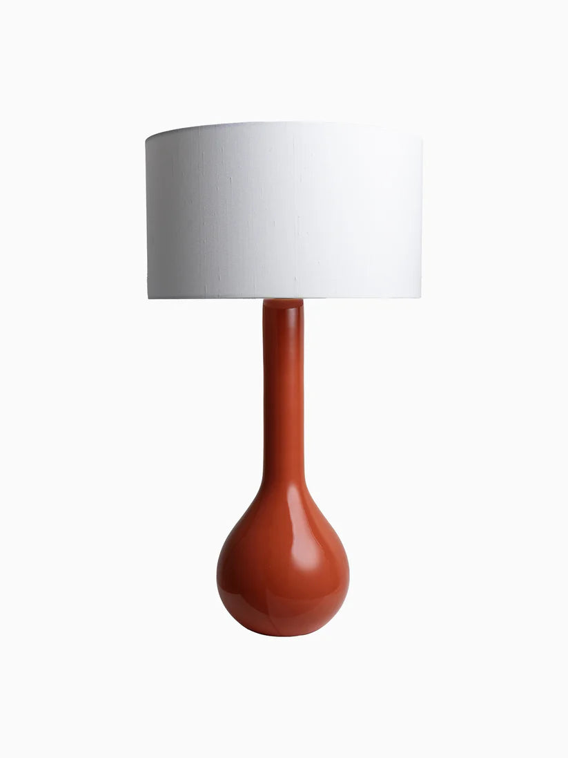 Red Ceramic, Table Lamp with Ivory Drum Shade