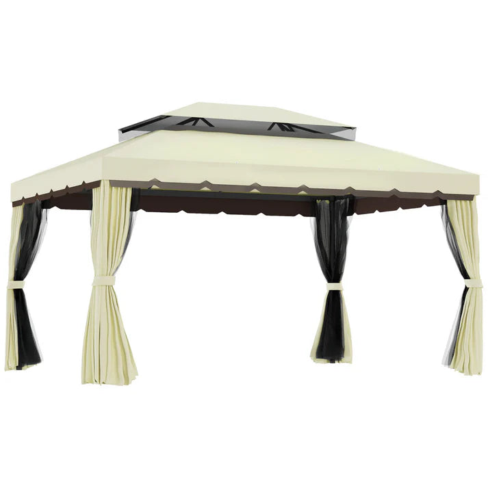 Outdoor Gazebo with Vented Roof and Side Curtains, 10 ft x 13 ft